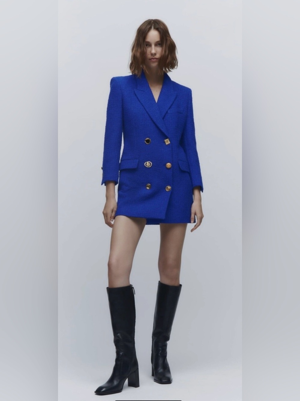 Zara Cobalt Blue Double Breasted Blazer Gold Buttons XL NWOT